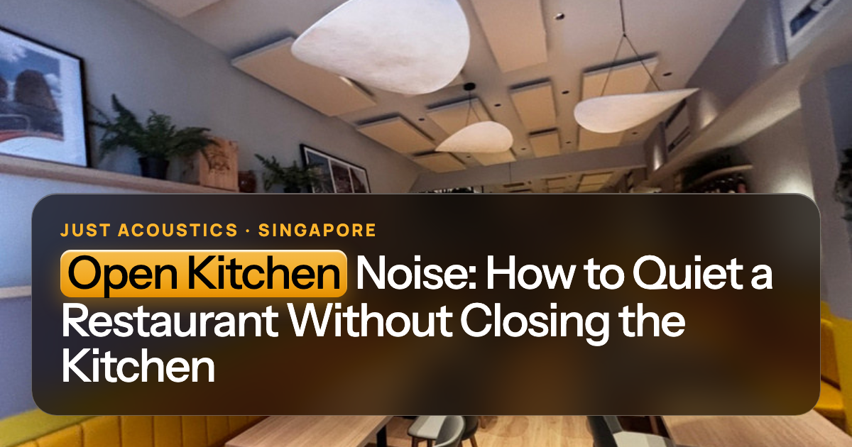 Open restaurant space with ceiling acoustic panels