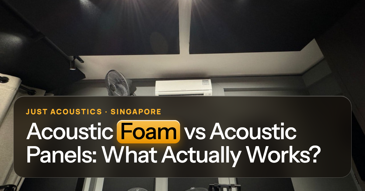 Dark fabric acoustic panels in a home music studio