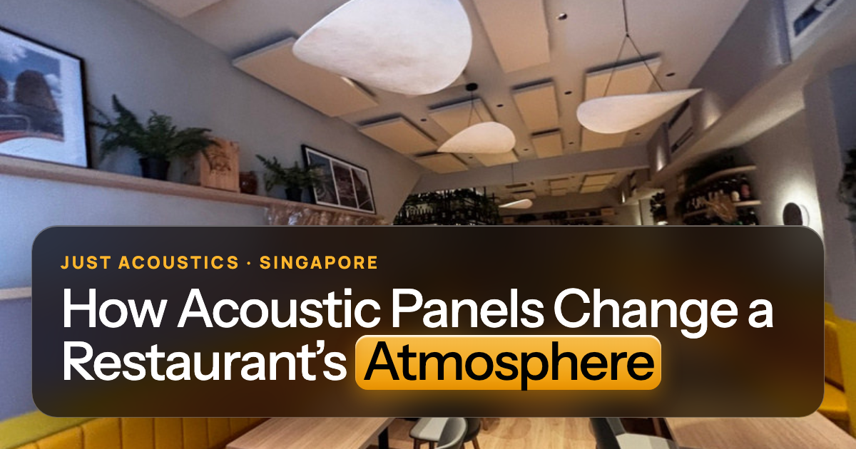 Lively restaurant dining room with ceiling acoustic panels