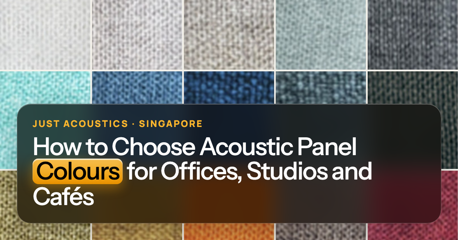 Acoustic panel colour swatches in blue, grey and orange
