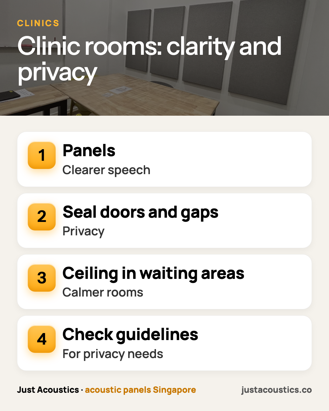 Clinic rooms: clarity and privacy infographic