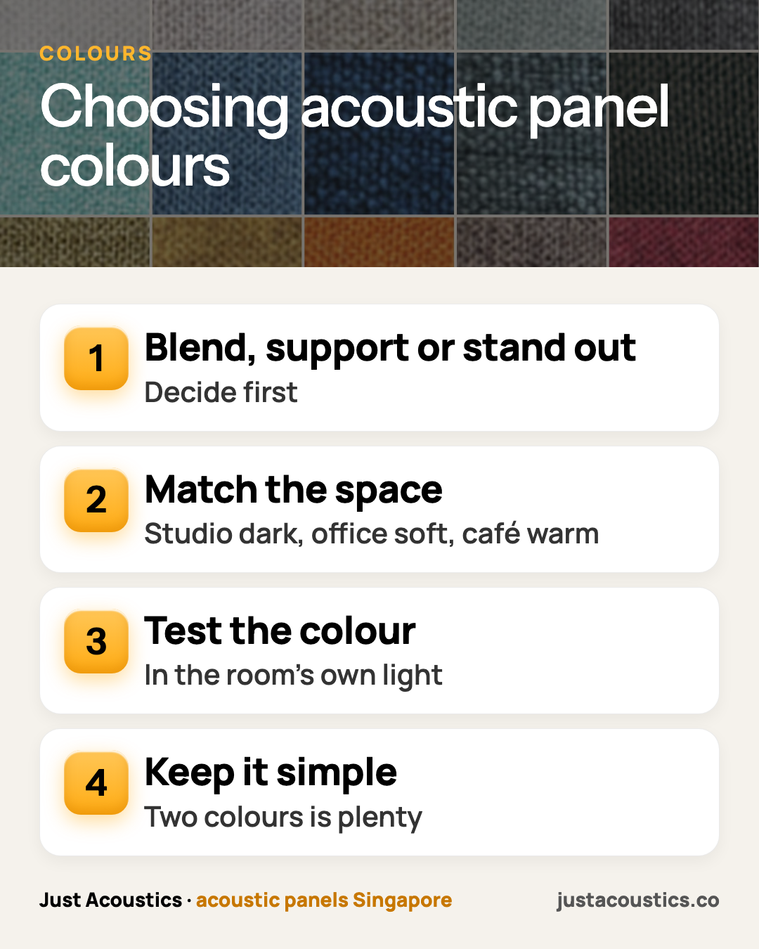 Choosing acoustic panel colours infographic