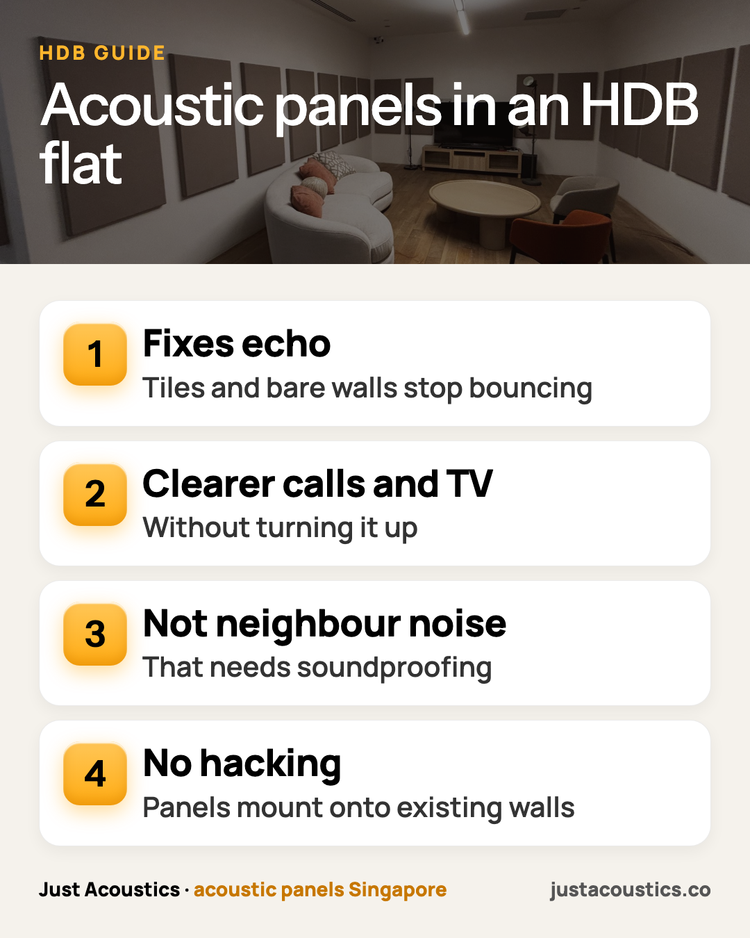 Acoustic panels in an HDB flat infographic