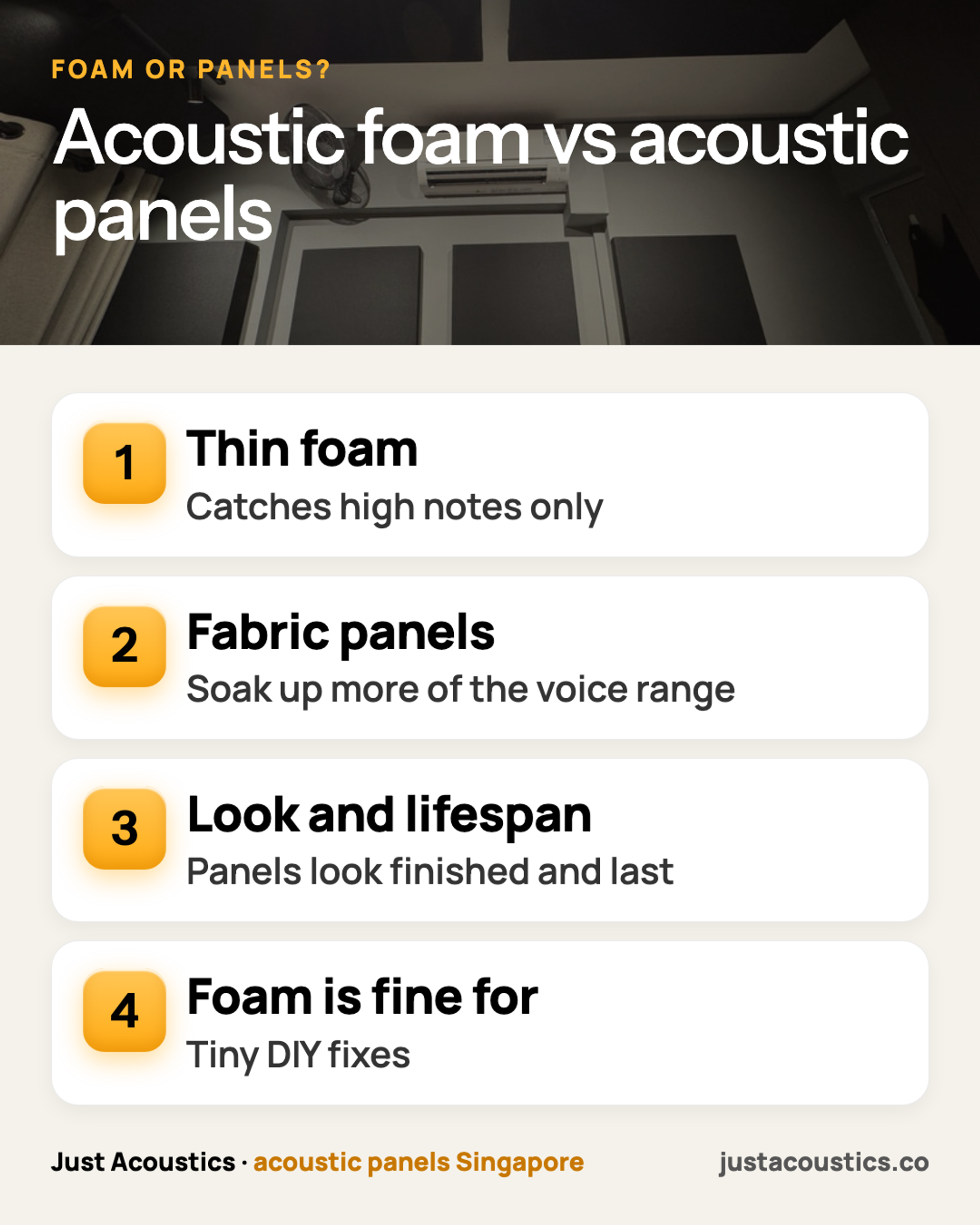 Acoustic foam vs acoustic panels infographic