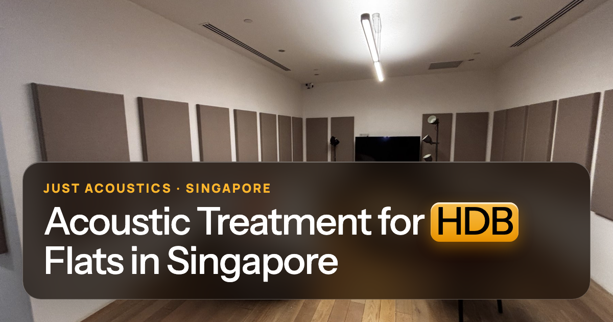 Living room in a Singapore home with acoustic panels on the wall