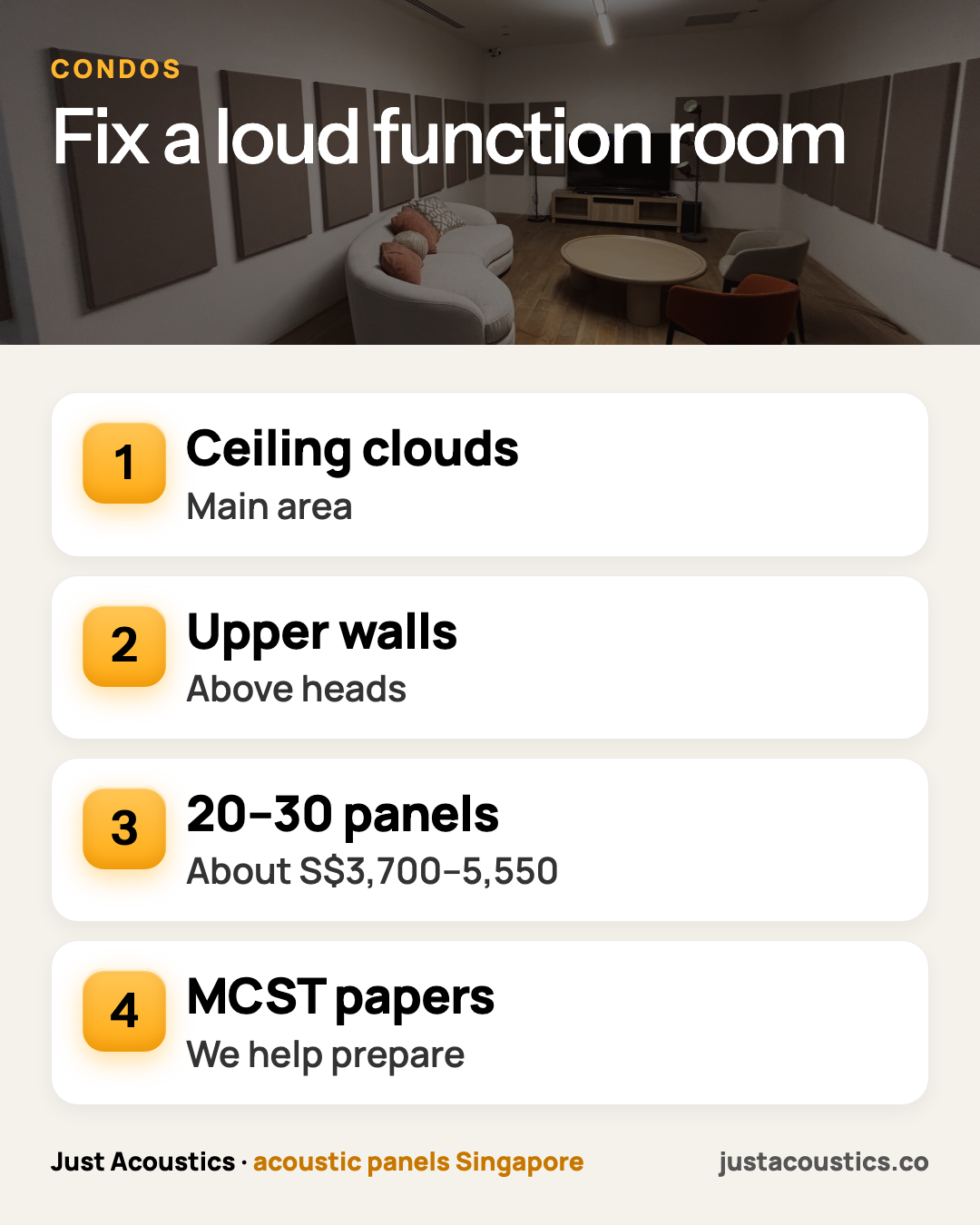 Fix a loud function room infographic