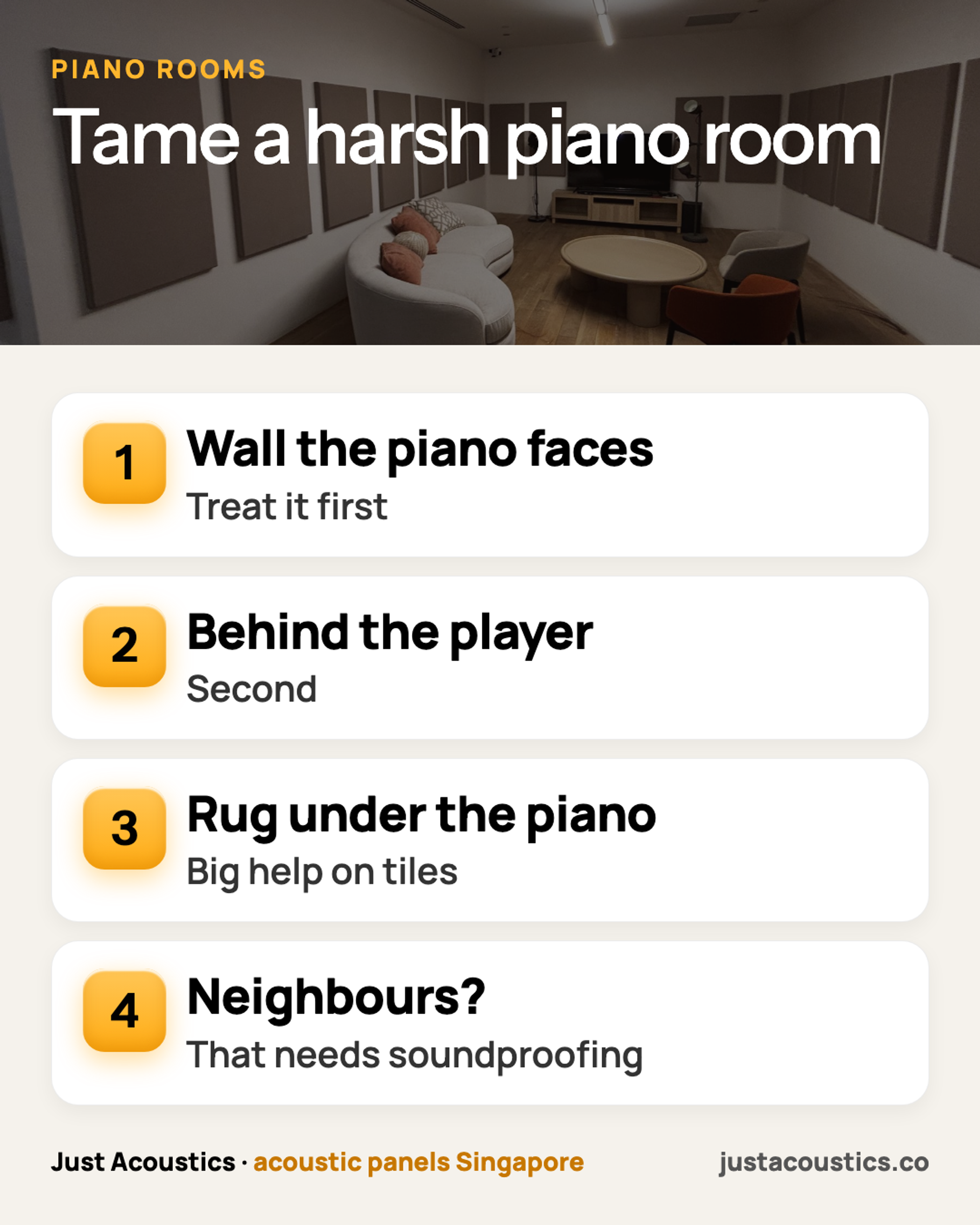 Tame a harsh piano room infographic