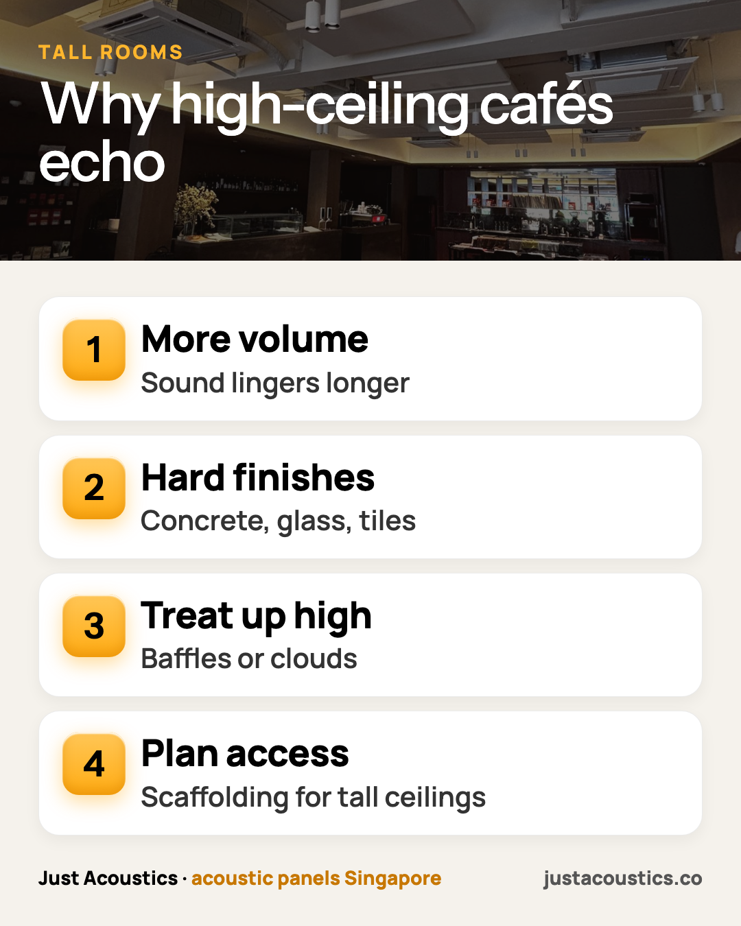 Why high-ceiling cafés echo infographic