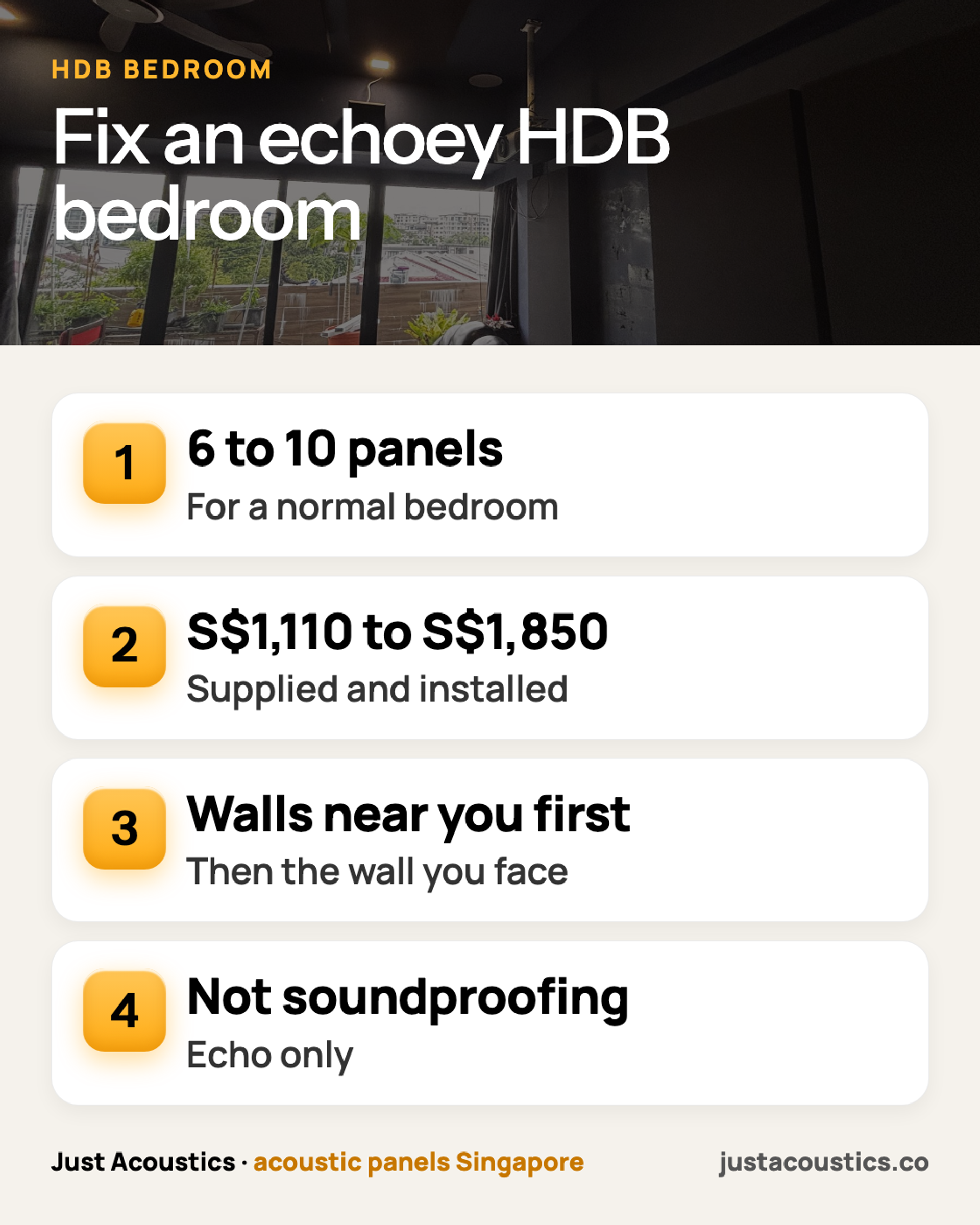 Fix an echoey HDB bedroom infographic