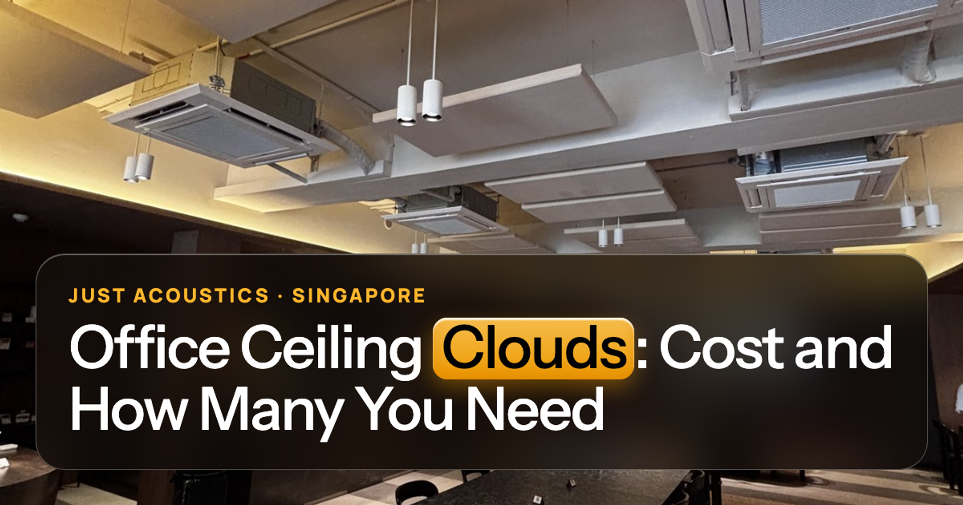 Office ceiling with suspended acoustic clouds