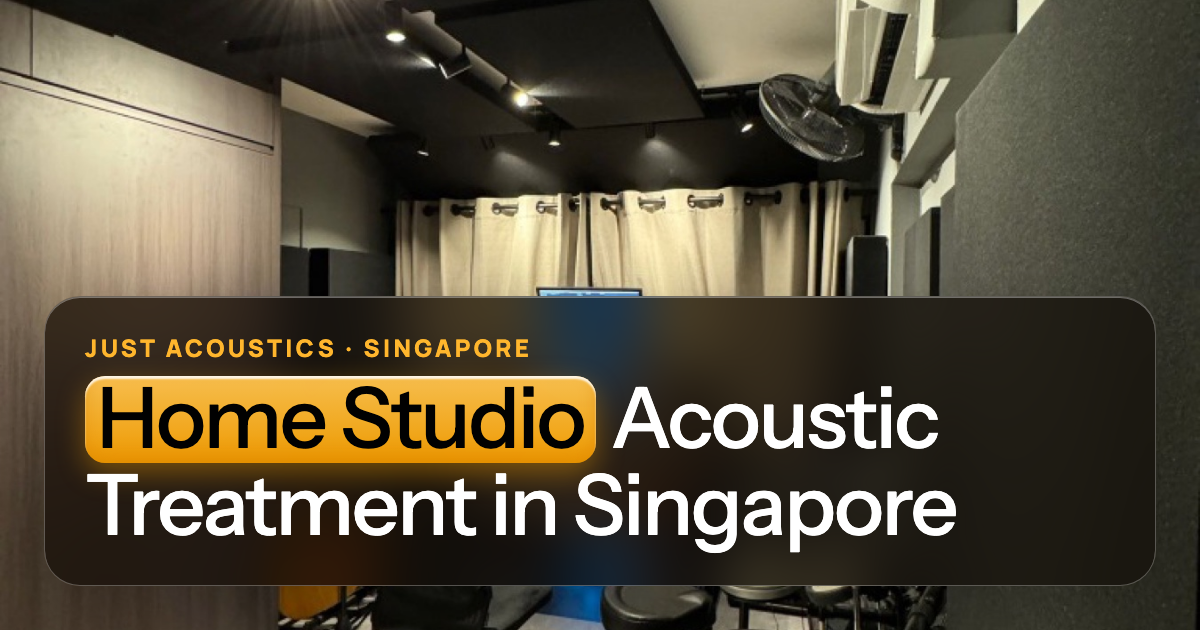 Home music studio in Singapore with acoustic panels and a mixing desk