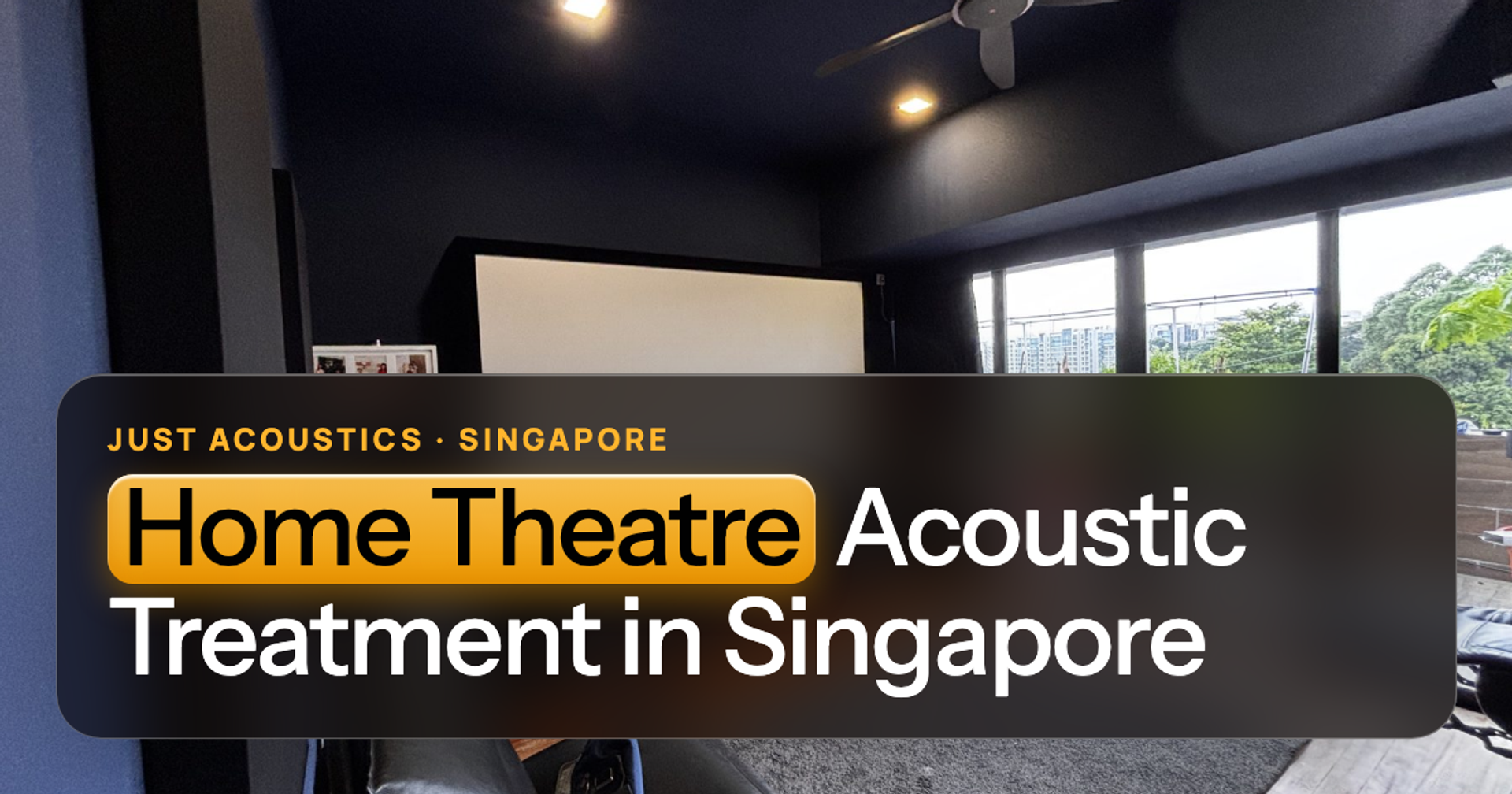 Home cinema with projector screen and acoustic treatment