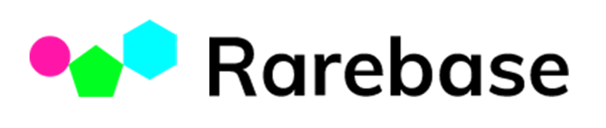 Rarebase logo with magenta circle, green pentagon, and cyan hexagon shapes