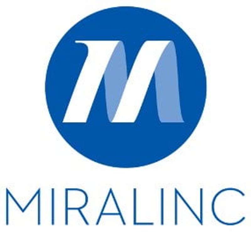 Logotipo de Miralinc: "M" estilizada en blanco sobre un círculo azul con el nombre de la empresa debajo