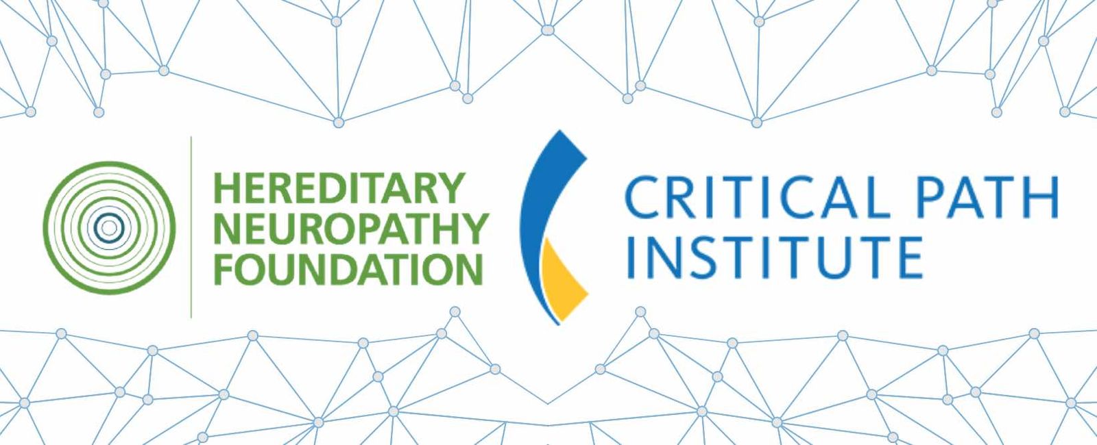 Logos for Hereditary Neuropathy Foundation and Critical Path Institute with connected network pattern background.
