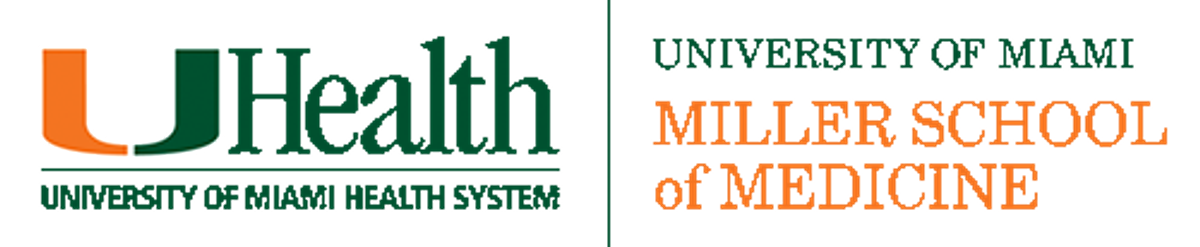 Logotipo de UJ Health University of Miami Health System y encabezado de texto de la Facultad de Medicina Miller