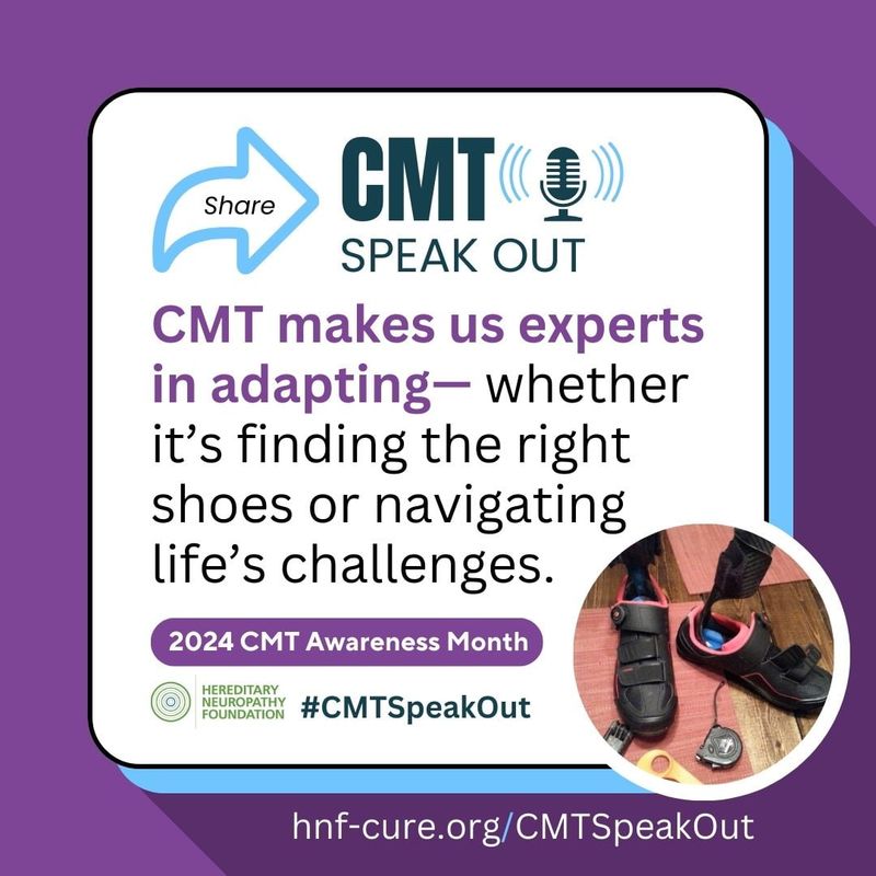 Póster de la campaña de concientización CMT Alce la voz 2024, con zapatos y la etiqueta #CMTSpeakOut.
