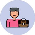 Man in pink shirt holding brown briefcase.