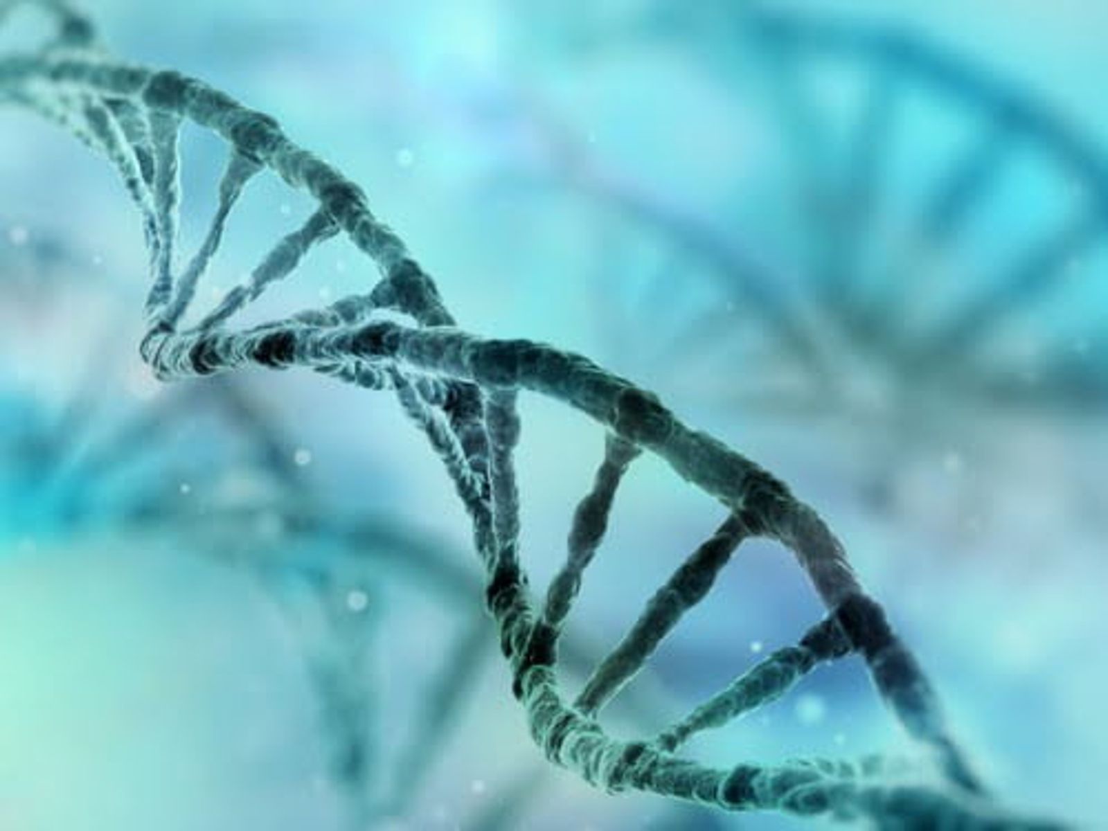 Double helix DNA strand structure against blue scientific background