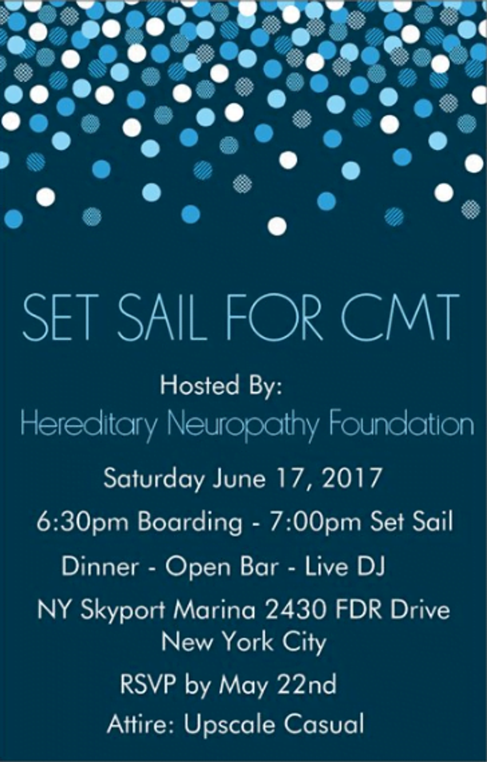 Event flyer for "Set Sail for CMT" charity sailing event on June 17, 2017 in New York City.