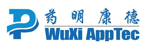 Logotipo de la empresa WuXi AppTec con caracteres chinos y diseño P estilizado azul