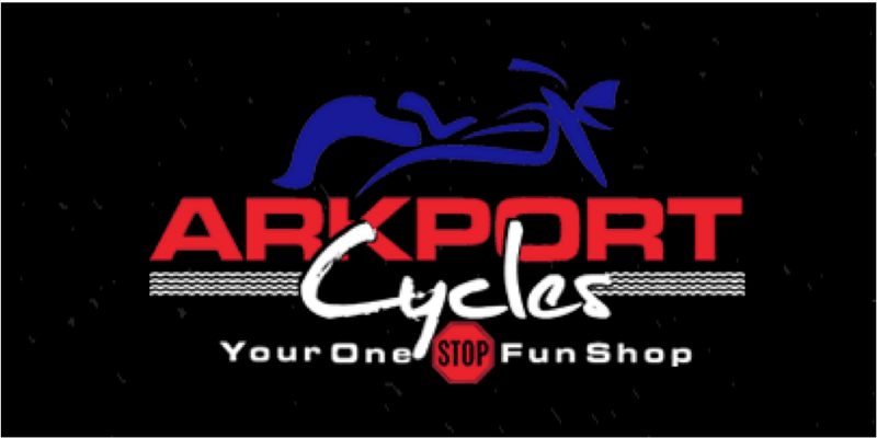Arkport Cycles logo with blue bicycle design and tagline "Your One Stop Fun Shop"