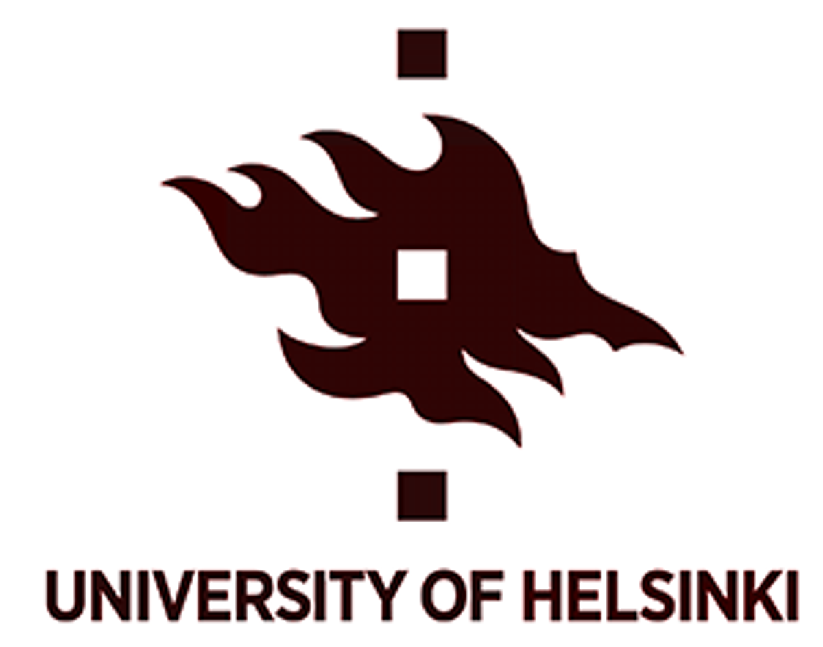 Logotipo de la Universidad de Helsinki con un símbolo de antorcha estilizada y texto debajo