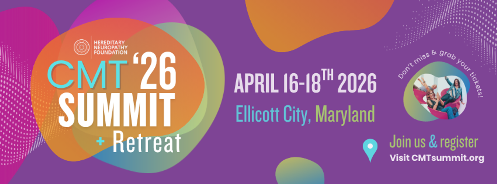 CMT '26 Summit Retreat promotional banner, April 16-18 2026, Ellicott City Maryland, Visit CMTsummit.org