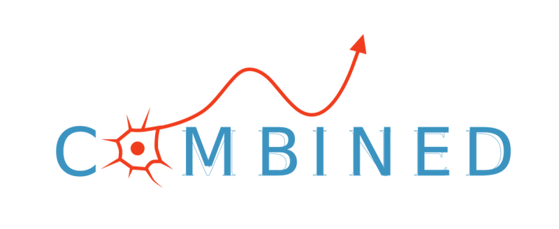 Logotipo de "COMBINED" con icono de sol rojo y línea de gráfico ascendente.