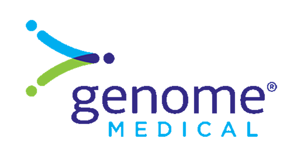 Logotipo de Genome Medical con líneas curvas azules y verdes y símbolo de marca registrada.