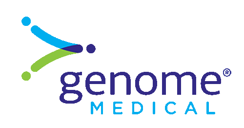 Logotipo de Genome Medical con líneas curvas azules y verdes y símbolo de marca registrada.