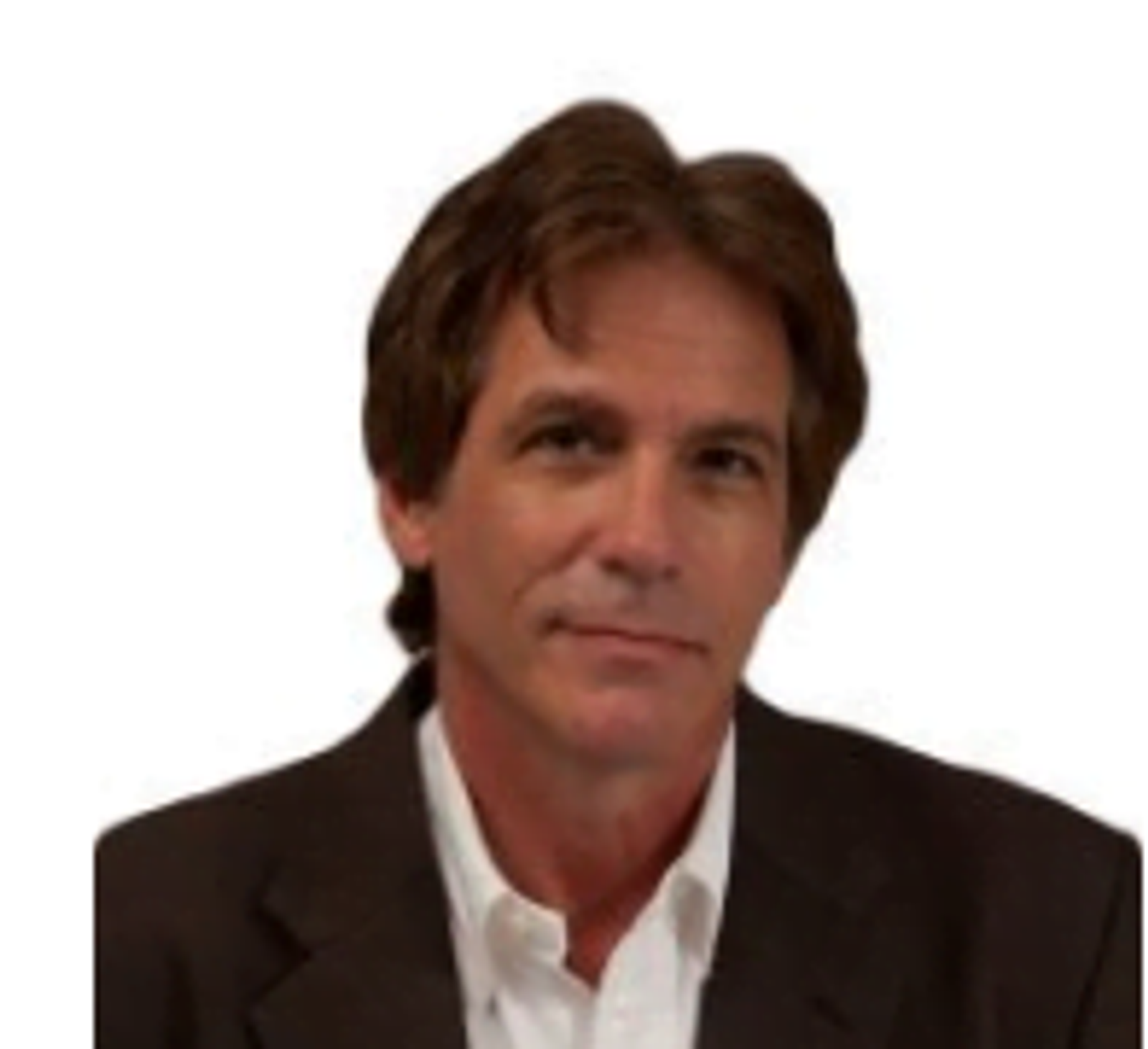 Professional headshot of a man in dark blazer and white shirt against white background.
