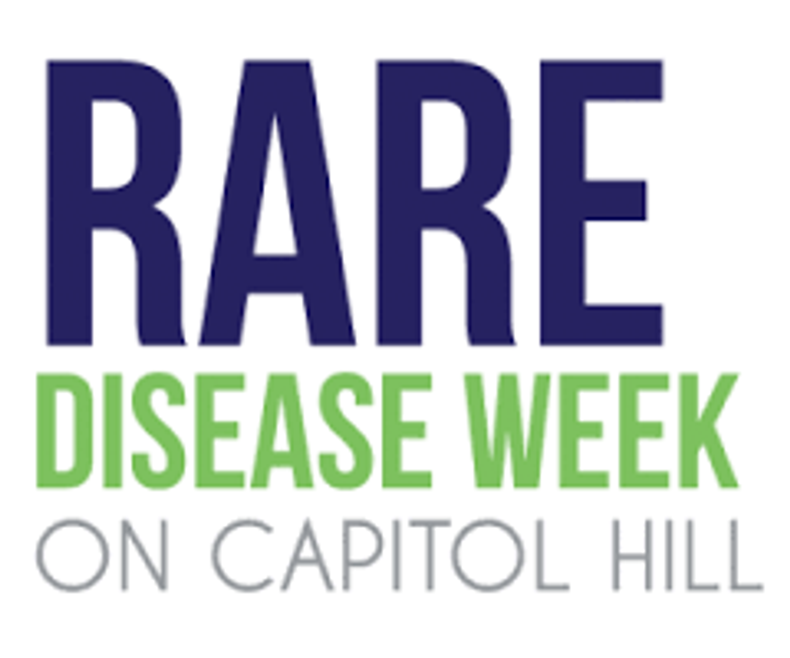 Logo for Rare Disease Week on Capitol Hill in dark blue and green text.