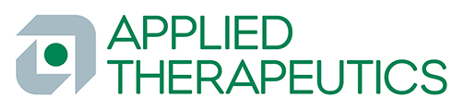 Applied Therapeutics logo with gray geometric shape and green company name text.