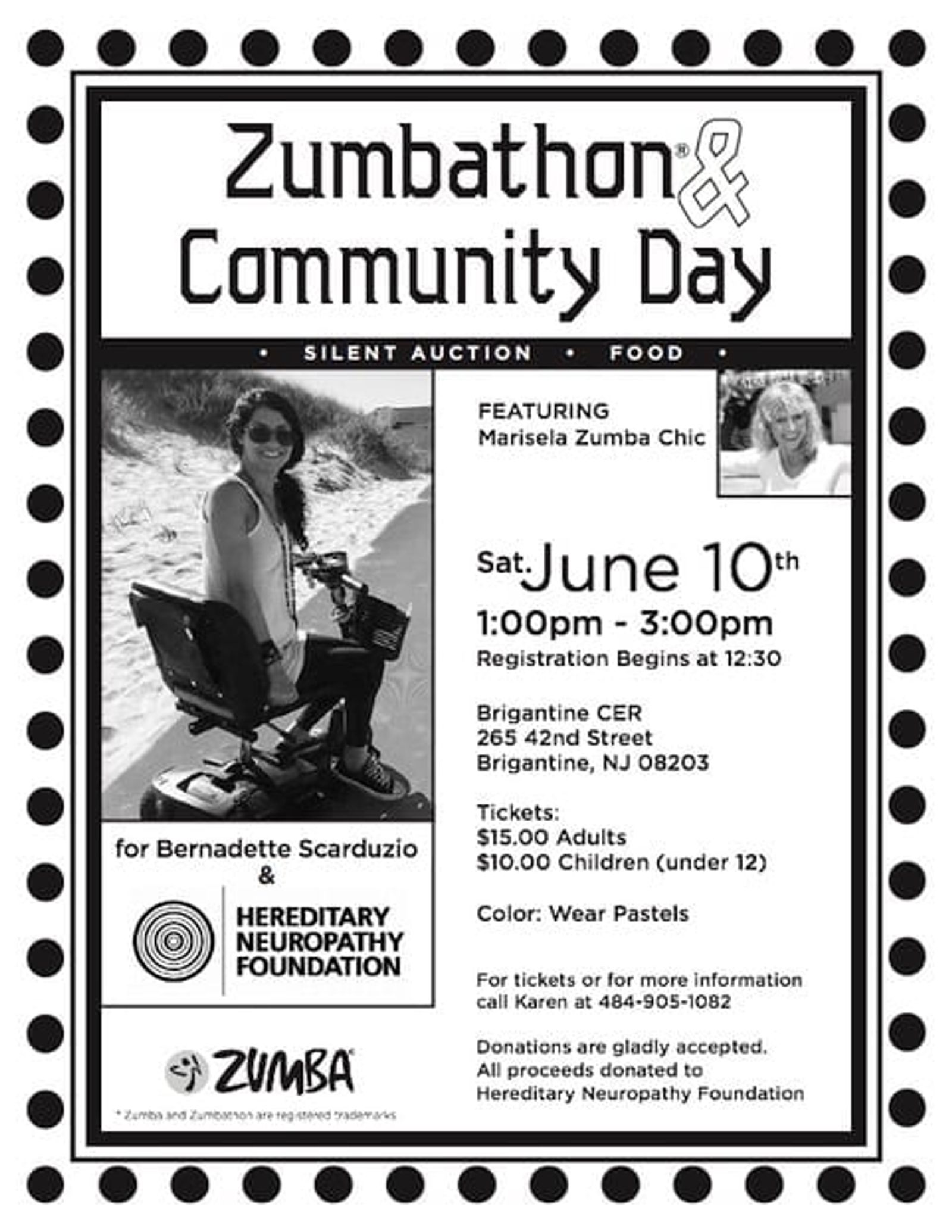 Zumbathon & Community Day flyer with event details, photos, and registration information for June 10th.