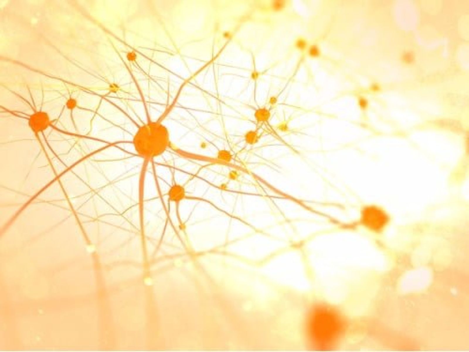 Abstract network visualization with orange and yellow spheres connected by lines on warm background.
