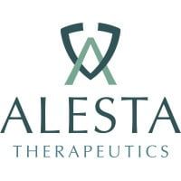 Alesta Therapeutics logo with stylized shield and cross symbol in teal and green.