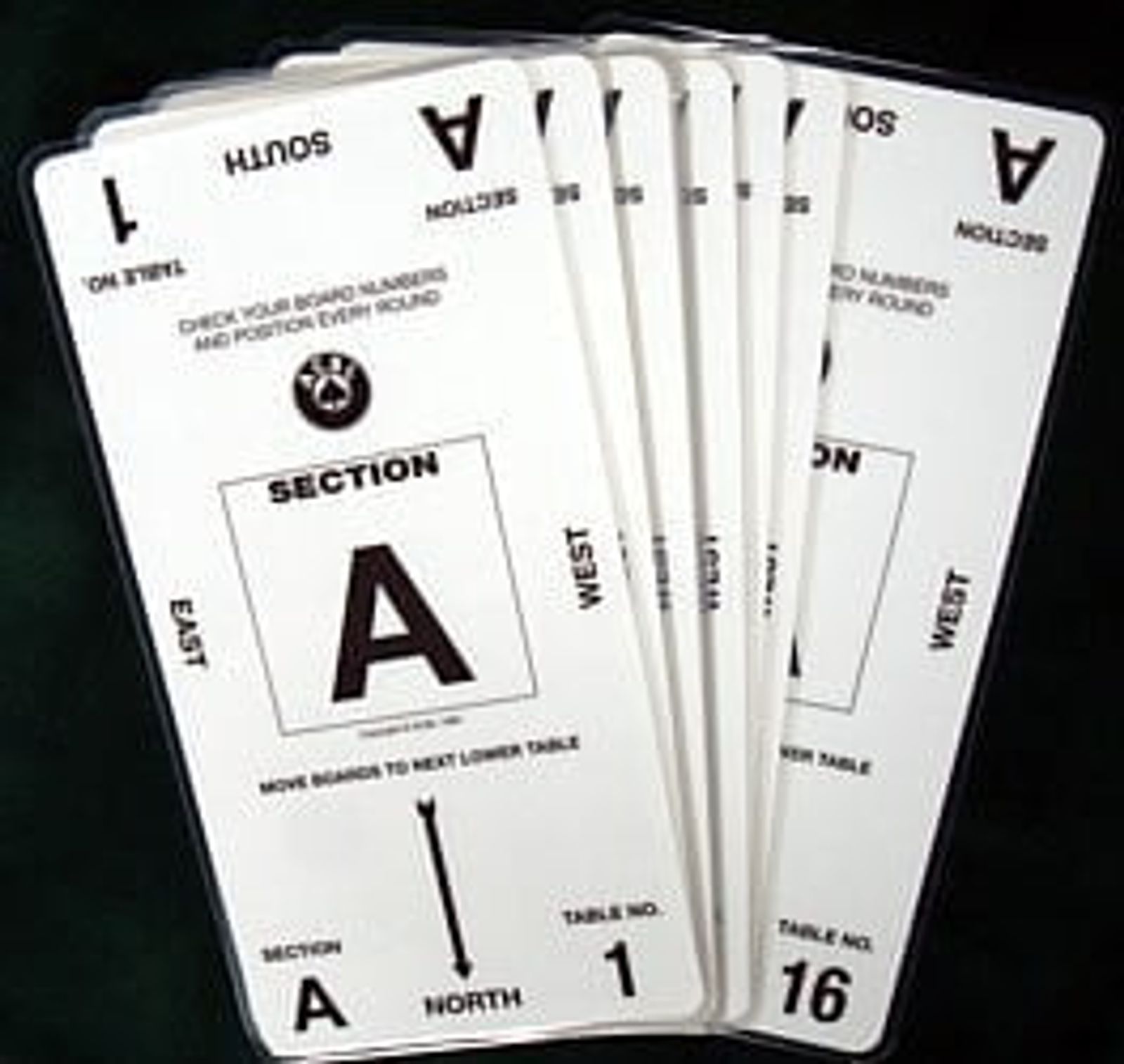 Multiple event tickets fanned out showing Section A, numbered 1-16, with directional indicators and table information.