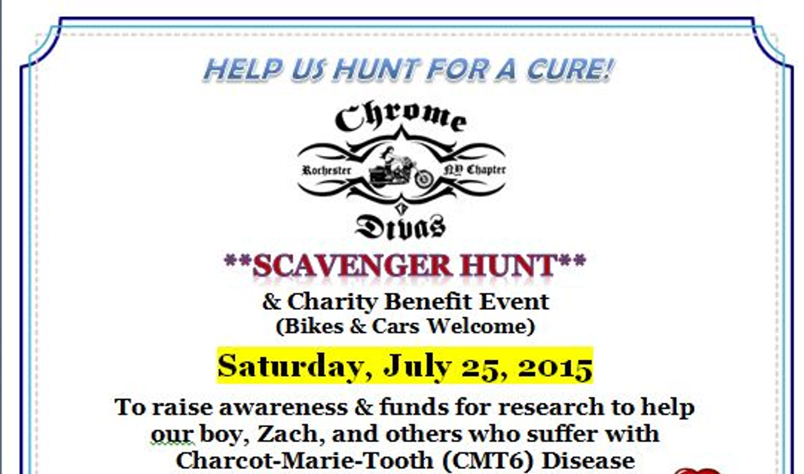 Chrome Druqs Scavenger Hunt & Charity Benefit Event flyer, Saturday July 25, 2015