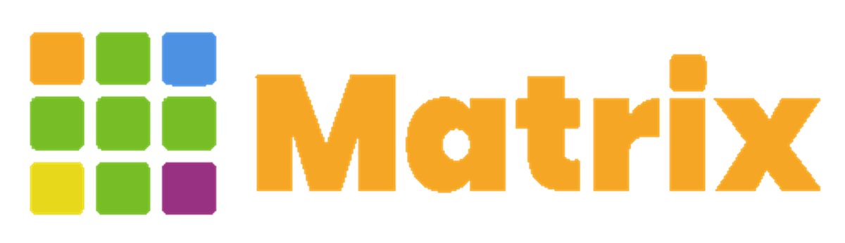 Colorful grid of 9 squares next to orange text reading "Matrix"
