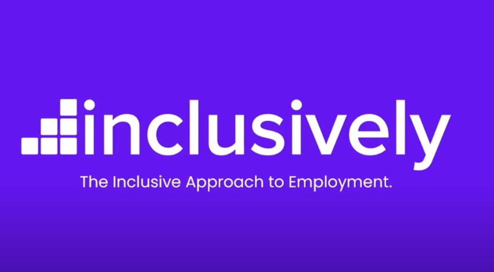 Logotipo de "inclusively" con el eslogan "The Inclusive Approach to Employment" sobre un fondo morado.