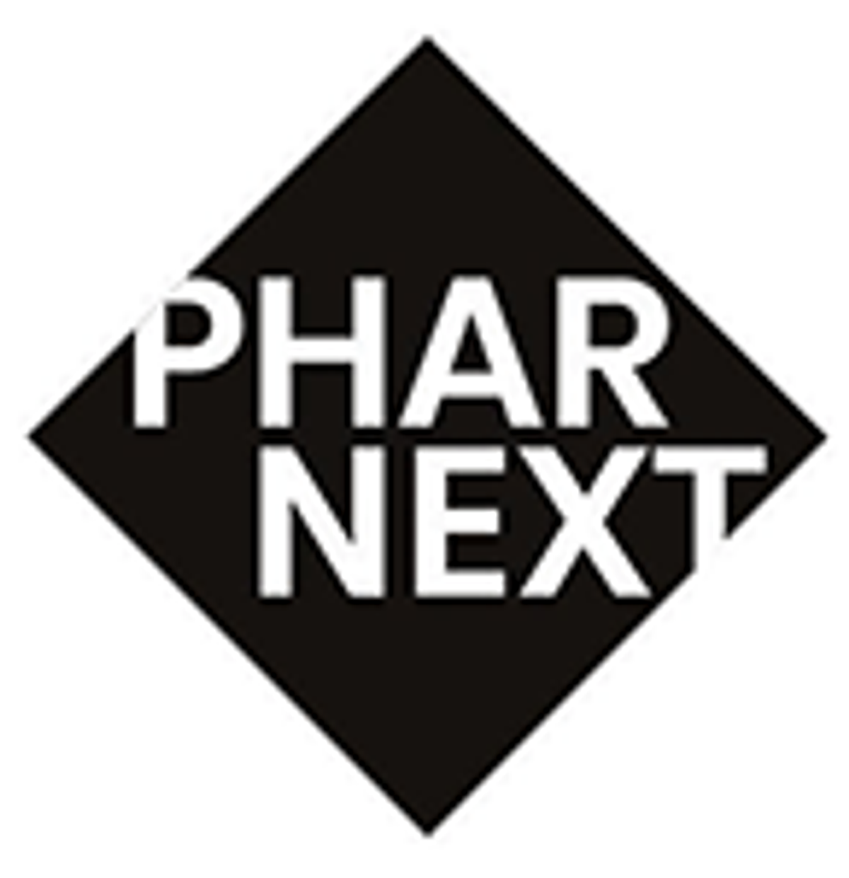 Forma de diamante negro con texto blanco que dice "PHAR NEXT"