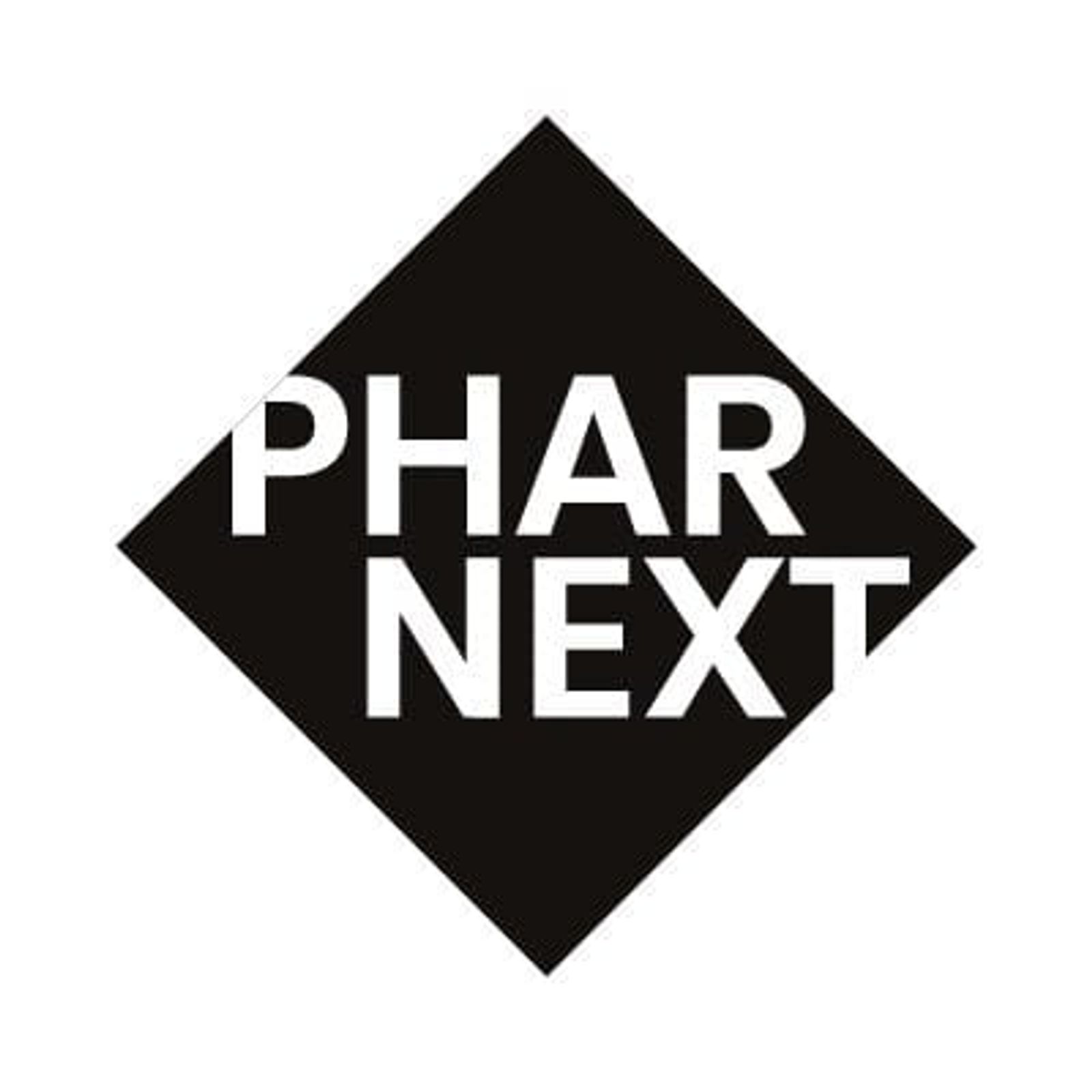 Black diamond shape with white text reading "PHAR NEXT"