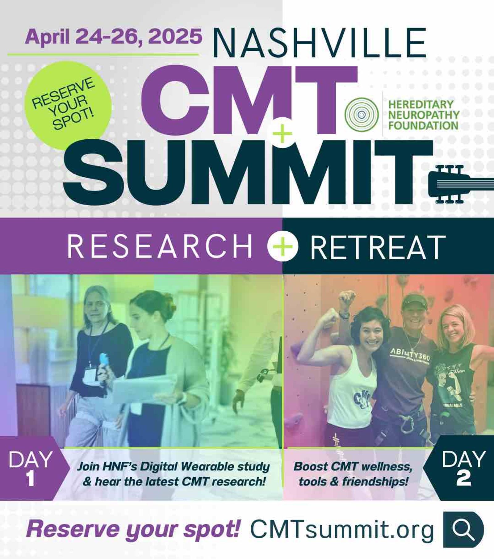 Nashville CMT Summit April 24-26, 2025 research retreat event flyer with photos and details.