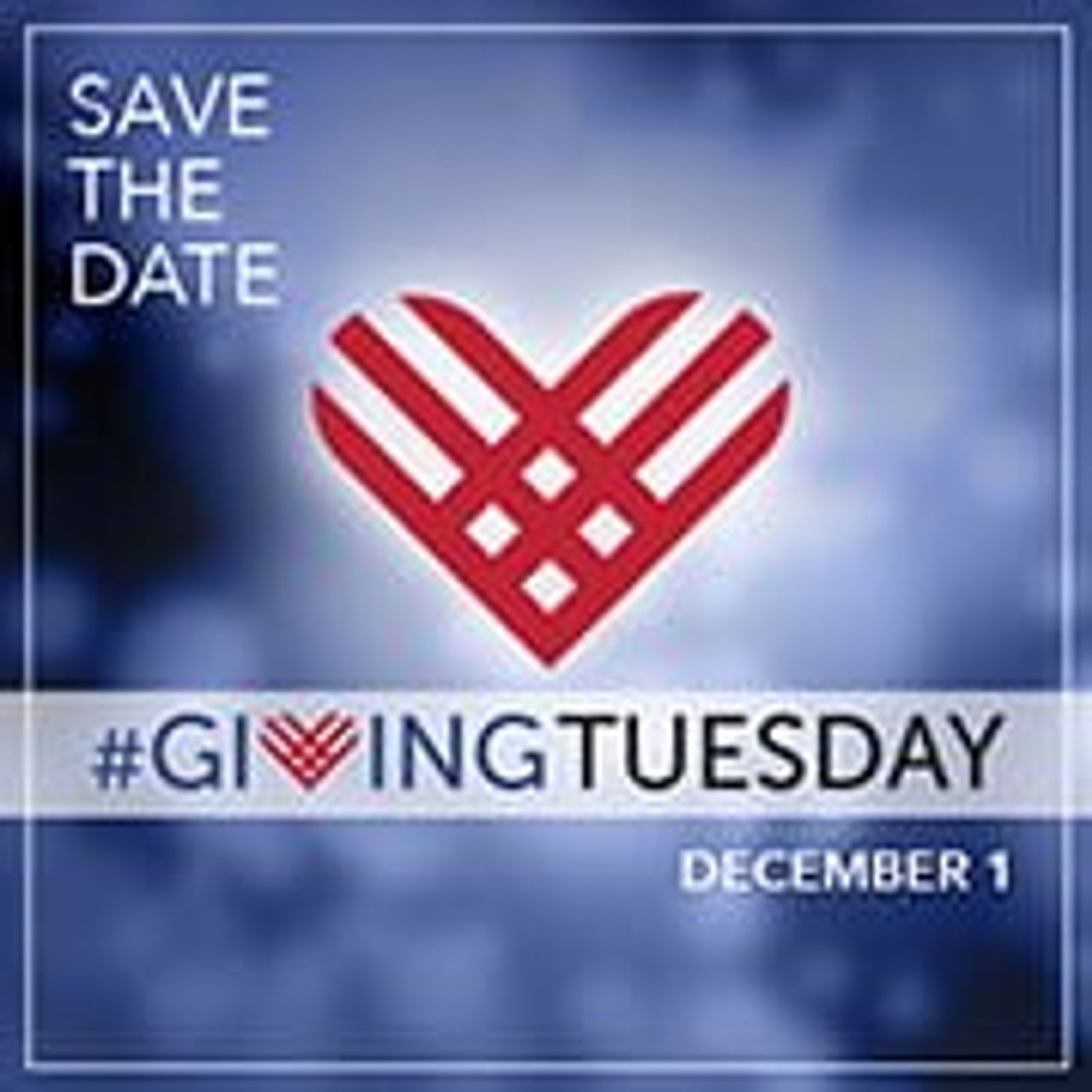 Save the Date poster for #GivingTuesday on December 1 with red heart logo on blue background.