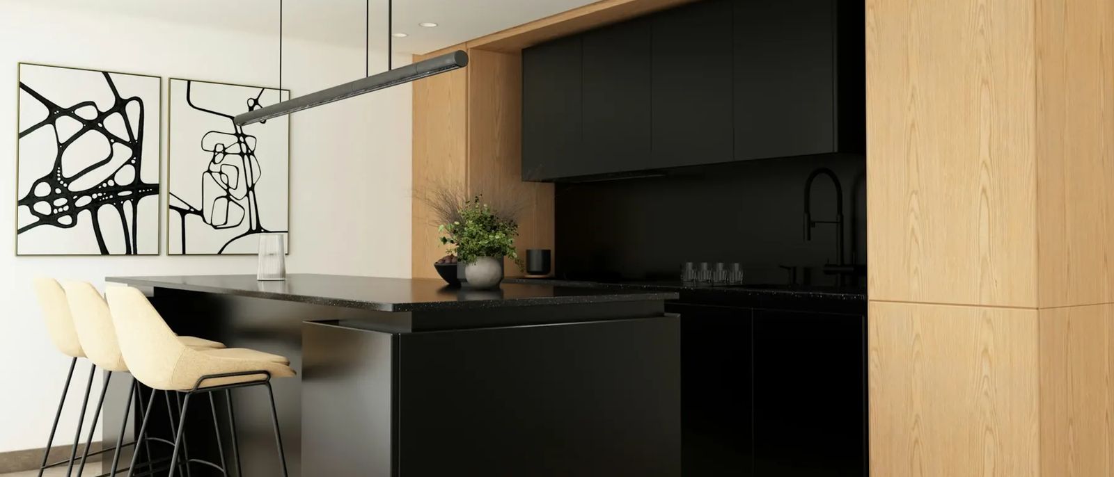 Cuisine noire et chêne clair réalisée par Décoquart