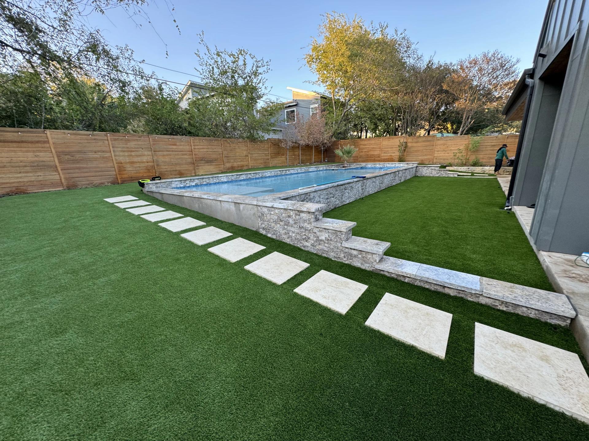 Artificial turf in backyard