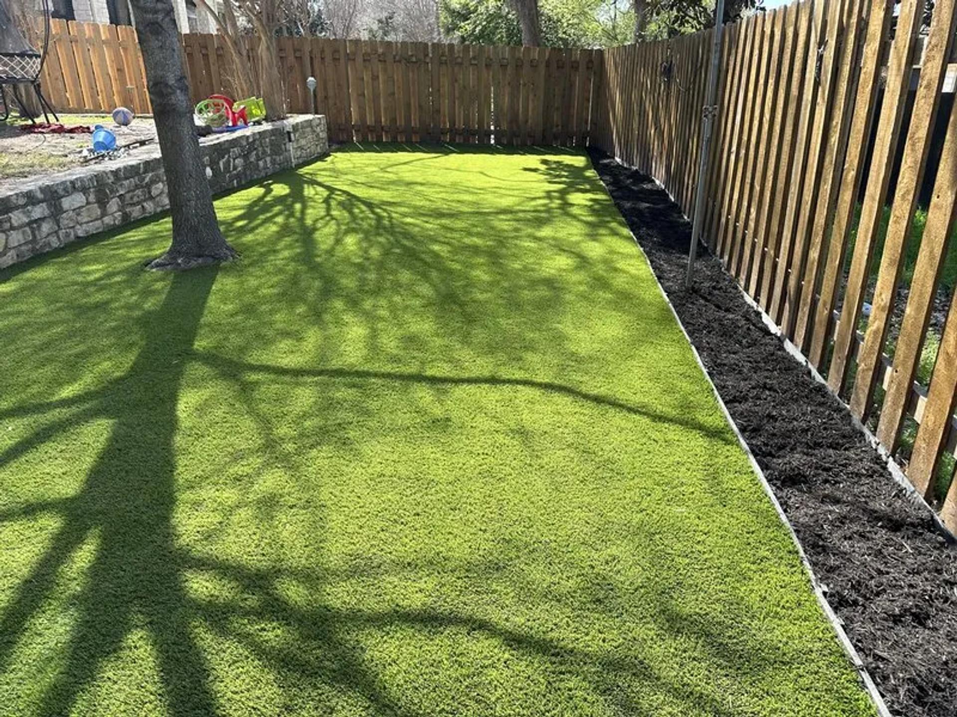 Artificial turf in backyard