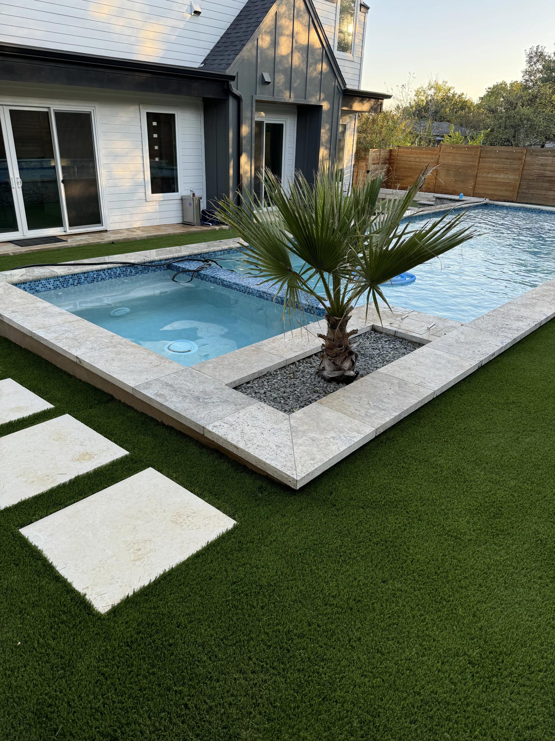 Artificial turf installed in a large backyard