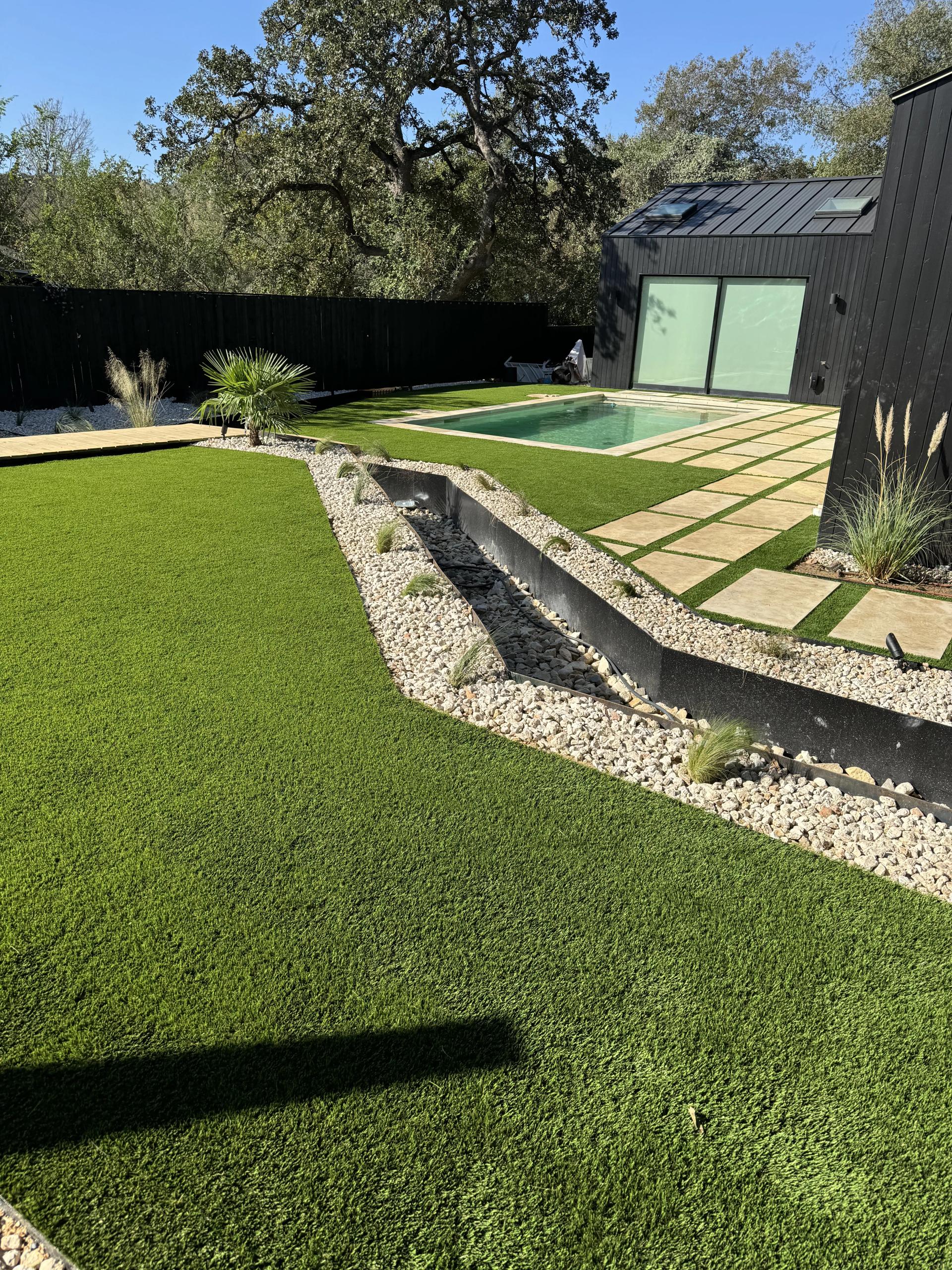 Backyard with artificial turf